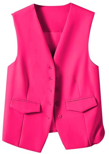 Blazer väst dam ärmlös vit – kostymväst för dam lång smokingväst ärmlös sommarjacka 2025 mode damblazer elegant sweatblazer Old Money Style täckmantel sommar blazer jacka gilet, Het rosa, M