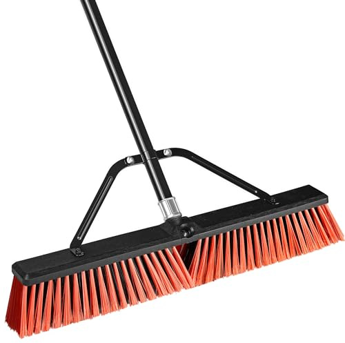 JEHONN 60 cm Escoba Jardin para Exteriores con Mango Largo 160 cm, Cerdas Rígidas Cepillo Exterior para Garaje, Almacén, Taller, Jardín, Patio, Terraza, Calle (Rojo)