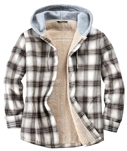 Derbars Women's Sherpa Lined Flannel Shirt Jacket Cotton Plaid Fleece Button Down Jackets with Hood for Women, Blue White, M