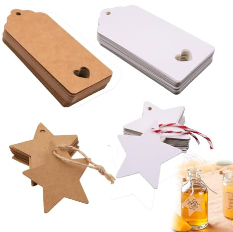 100 Etichette Regalo in Carta Kraft, Etichette A Forma Di Stella E Rettangolo Con Cordino in Cotone, Perfette Per Feste, Regali, Progetti Fai-da-te E Decorazioni, Etichette Cartoncino