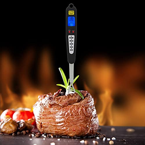 Sonew Termómetro de Barbacoa de Carne Digital con Horquilla de Cocción de Doble Sonda - Lectura Instantánea y Pantalla LED para Asar y Hornear - Acero Inoxidable de Agarre de Confort