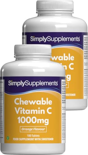 Vitamina C Masticable 1.000 mg | Complemento Alimenticio Natural | 360 Comprimidos Veganos | 12 Meses de Suministro | SimplySupplements