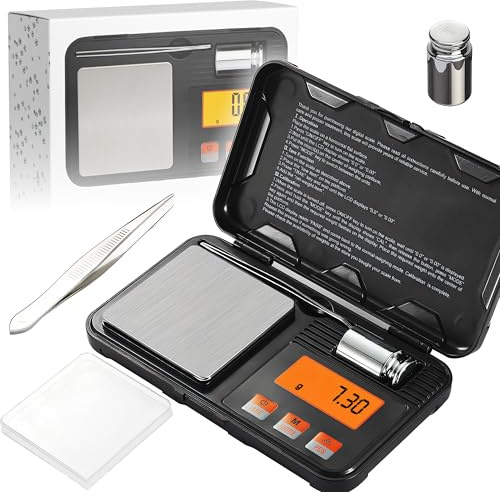Retoo Báscula de Precisión 200g/0,01g Digitale para Joyería Oro Cocina Laboratorio Café Alimentos Balanzas de Portátiles Multifuncional Pantalla LCD y 6 Unidades Función de Tara 14,2x8,5x2,5 cm Negro