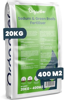Fertilizante Para Sedum Y Cubiertas Vegetales - 20 Kg = 400 M2 - Fertilizante De Liberación Lenta Para Cubiertas Vegetales De Sedum - Crecimiento Vigoroso - Con Magnesio - Npk 9-2-7 - Organifer