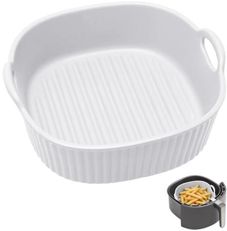 Keramisk ugnsform för varmluftsfritös, lasagneform, färgglad glaserad rund bakform för lasagne, pommes frites, soppa (vit)