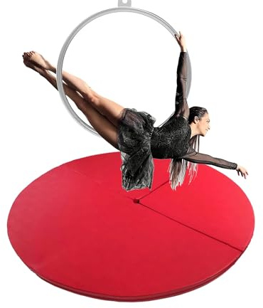 Pole-Dance-matta, rund Aerial Hoop fallskyddsmatta för hemmagymmet – 120/140/150/160/180/200 cm, Pole-Dance och yoga fitness säkerhetsmatta, 3/5 cm tjock, röd, 120 cm x 3 cm (4