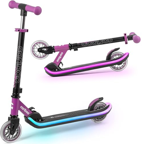Cariboo Patinete Niño 3 años - Plataforma Luminosa - Plegable - Manillar Ajustable - hasta 50 kg - LEDstar Rosa