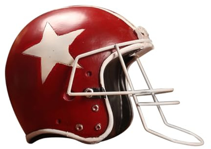 NUOBESTY Vintage Footballhelm aus Kunstharz Rotes Schreibtischornament Kreative Wohndekoration für Zuhause und Büro