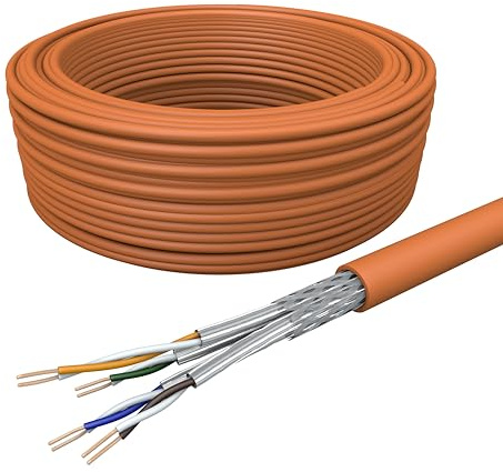 Draka Netzwerkkabel Verlegekabel LAN Kabel 50m Cat 7 S/FTP PiMF LSZH Halogenfrei AWG 23/1 Installationskabel Datenkabel PoE 100% Kupfer UC900 HS23 GHMT PVP Made in EU 10Gbit/s Orange