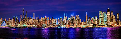 PHOTOSBYJON Impresión fotográfica panorámica de Nueva York, Manhattan, Midtown, sin marco, color nocturno, 29,8 x 91,4 cm