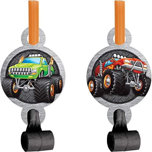 Creative Converting Monster Truck Party Blowers, 8 ct, 2.5 x 5.25, Multi-colored