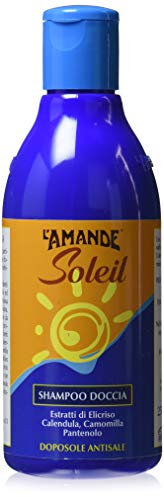 L'AMANDE - Shampoo Doccia Doposole Corpo alla Camomilla, Bagnoschiuma Uomo e Donna Antisale e Docciaschiuma Gel Detergente Post Mare e Piscina, Doccia Shampoo Idratante Corpo e Capelli - Soleil 250 ml