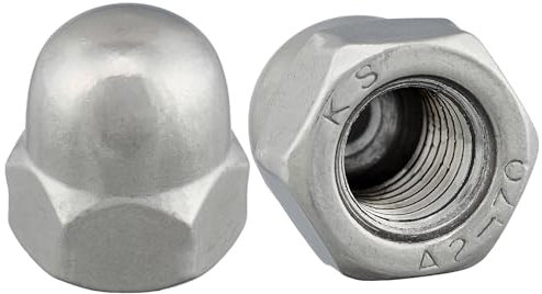 Tuerca sombrerete alta forma según DIN 1587, acero inoxidable A2 V2A, tuercas hexagonales (50 unidades, M10)