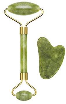 BEPER C301ABE101 Rolle und Stein Gua Sha in Jade, Jade Roller & Gua Sha Massagge Tool, Gesichts- und Körpermassage, entspannend, Entfernung und Alter, Grün