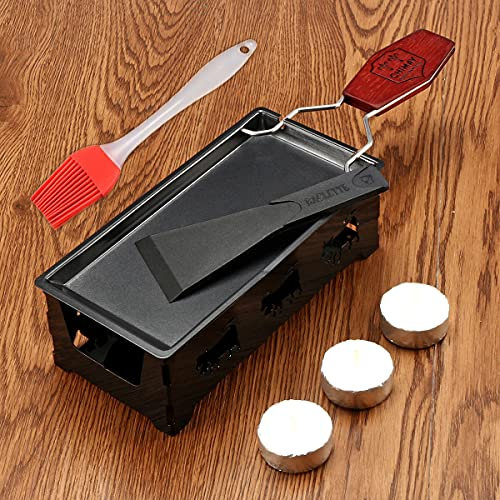 Cheese Grill Plate Non-Stick Raclette Grill Set, Mini Cheese Melting Pan With Foldable Wooden Handle, Cheese Spatula,Nonstick Oven Grill Plate Accessory,Home Kitchen Grilling Tool (BAKING SET)