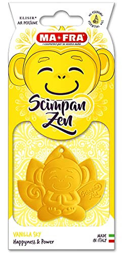 Ma-Fra, Chimpanzen Vanilla Sky Felicidad y Poder, Perfume de Goma para Coche, Inspirado en la Filosofía Zen, Fragancias Dulces y Frescas de Vainilla con Notas Frutales de Melocotón y Piña, 1 unidad