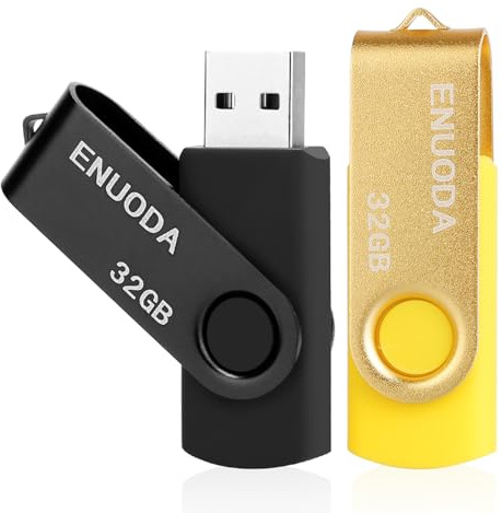 ENUODA Lot de 2 Clé USB 32 Go USB 2.0 Flash Drive Stockage Rotation Disque Mémoire Stick pour Le Stockage et la Sauvegarde(Noir Oro)