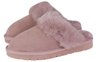 Rohn Moden Lammfell Hausschuhe Talea für Damen, echt Schaffell Pantoffel, atmungsaktive Pantoletten, Slipper mit fester EVA-Sohle in Premiumqualität, Schlappen in rose (numeric_39)