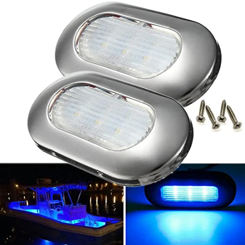 2pcs Boat Navigation Light 12V 6 LED Navigation Lamp Courtesy Cabin Walkway Stair Customer Light Dome Step Marine Light IP68 Waterproof underwater Stainless Steel Ship Beam Light Blue