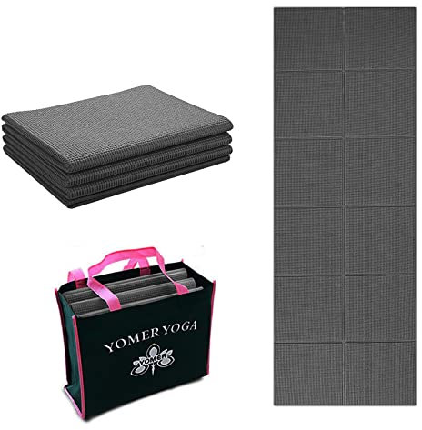 Klappbare Yogamatte Fitnessmatte - 173 x 61 x 6 mm Sportmatte Fitness Pilates Sport Gymnastikmatte rutschfest - Reise Yogamatte faltbar - Schwarz