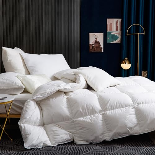 BedFabtasy Piumone singolo 12 Tog, lussuoso piumino pesante in piuma d'oca, 100% cotone biologico e tessuto a prova di piuma, qualità alberghiera, con 8 linguette angolari, lavabile in lavatrice