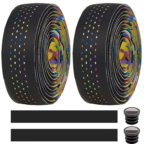 MOCNT Nastro Manubrio Bicicletta Bicycle Cycling Nastro Eva PU Leather Manubrio Bici Corsa Nastri Gomma Antiscivolo Traspirante Ciclismo Adesivi Comfort con Tappo Barra Colorato