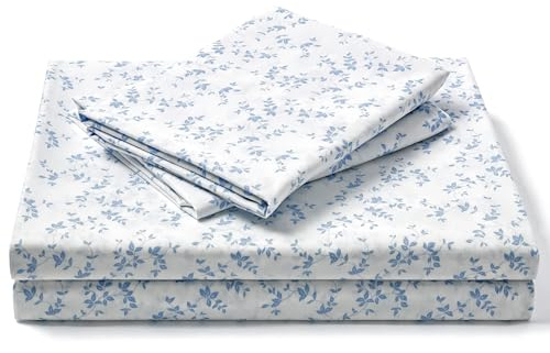FreshCulture Floral Bed Sheets - Ultra Soft King Size Sheets Set - Brushed Microfiber Blue Floral Sheets - Deep Pockets - Easy Care - Hotel Luxury 4 Piece Flower Printed Sheets King, Lille