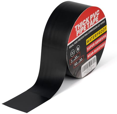 TAPEBEAR Corrosion Protection Pipe Tape, 10mil Pipe Wrap Tape for Drain Pipe, Metal Electrical Outdoor Underground Pipe, Waterproof PVC Black Tape Thicker for Hose Leak Proof, 50mm x 30m