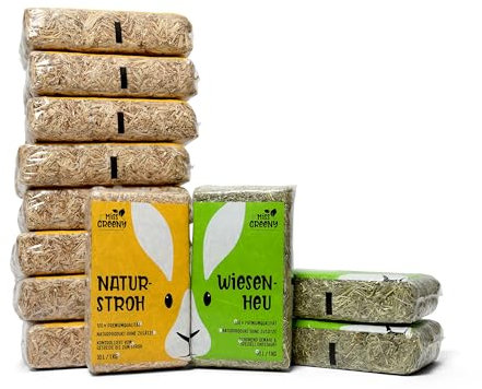 Miss Greeny - 3kg Wiesenheu und 9kg Natur-Stroh - in Handlichen 1kg Beuteln