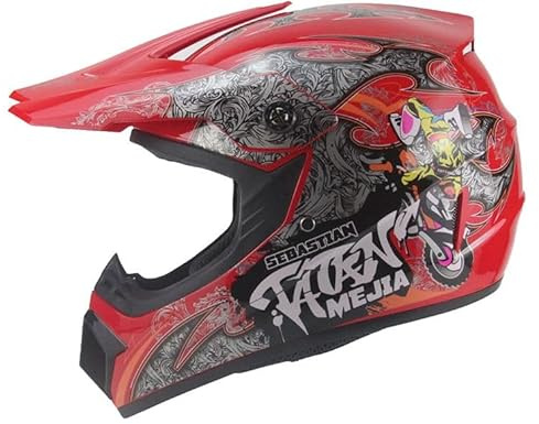 Kinder Crosshelm Mejia – Motorradhelm für Kinder, ABS-Schale, robuster Kinderhelm für Downhill, Quad und Motocross, Rot, Größe M, 55 – 56 cm