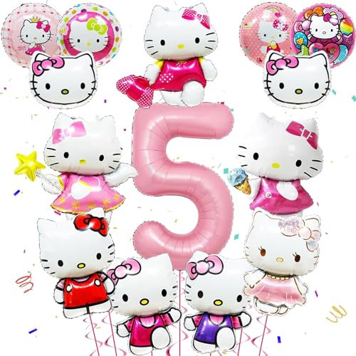 Geburtstag Luftballons Mädchen, 14 Stück Luftballon Geburtstag Kit, Folienballon Katze Weiß Rosa, Thema Party Ballon Dekoration, Folienballon Deko für Kinder, Kindergeburtstag Party Dekoration (5)