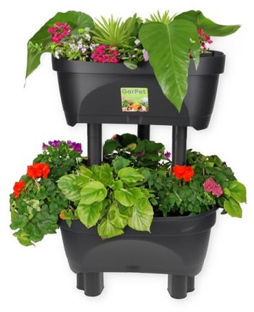 GarPet Blumentopf groß draußen Erdbeertopf Pflanzturm Blumentopf hoch Pflanzsäule Kräutertopf Balkon Pflanzkübel anthrazit Kräuterturm Pflanztopf Outdoor Säulentopf