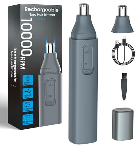 Jisho Tagliapeli Naso Uomo, Rasoio Naso e Orecchie per Uomo e Donna, Lame in Acciaio Inox a Doppio Lato, Ricarica USB-C, Facile da Pulire, Ideale per Viaggi, con 1 Testina di Ricambio
