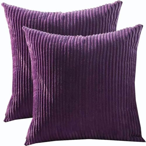 Groß Kissenbezug 80x80,2er Set Kopfkissenbezug 65x65,Kissenbezüge 60X60,Kord Zierkissenbezug Dekokissen Sofakissen Bezug Kissenhülle Dekorative Weiche Zierkissenbezüge(Aubergine,80x80 cm set of 2)