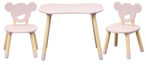 Rebecca Mobili Tavolino e 2 Sedie per Bimbi, Set Tavolo con Seggiole, Rosa Marrone, MDF Pino, Stile Scandinavo - Misure: 44 x 60 x 56 cm / 47 x 30 x 28 cm - Art. RE7138