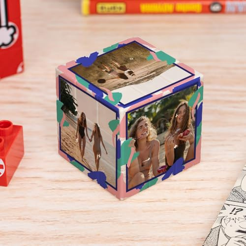 Wanapix | Cubo de Velocidad 3x3 Personalizado | Rompecabezas con Las 6 Fotos Que Quieras | Impresión Directa sobre Cada Cara | Cubos Clásico 3x3 Speed Cube | Marco Rosa