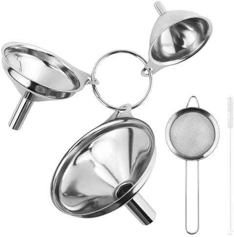 3 imbuti da cucina in acciaio inox con 2 spazzole per la pulizia, 3 misure impilabili, piccolo imbuto da cucina, piccolo imbuto per il trasferimento di liquidi, oli da cucina e polvere