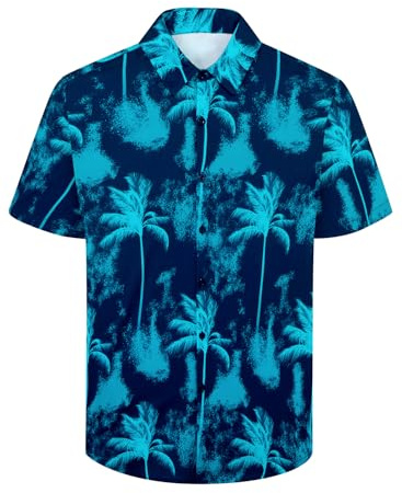 XiaoMoSha Mens Hawaiian Shirts Short Sleeve Wrinkle Free Button Down Summer Casual Shirt for Men Tropical Holiday Beach Funky Party Tops, GreenPalmTree, XXXL