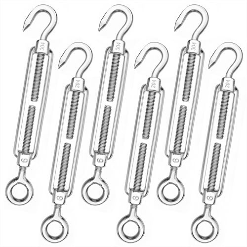 Tenditore M6 Tenditori In Acciaio Inossidabile 304 Tenditore Filo Regolabile con Gancio e Occhiello per Fili da Giardino, Luci a Corda Fai Da Te, Appendi Quadri e Tende 6 Pezzi