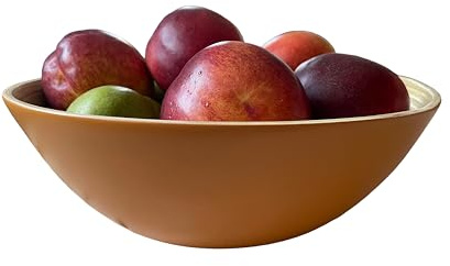 TONKING Handcrafted 25cm Bamboo Serving Bowl – Wooden Bowl for Fruit, Salad, Vegetables – Eco-Friendly & Stylish Tableware Mustard Yellow M