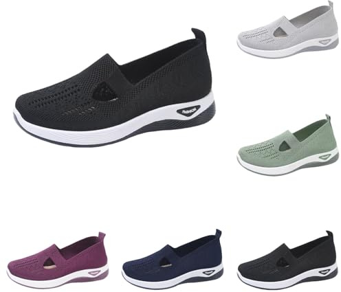 Orthopedic Trainers For Women UK,Lightweight Non Slip Wide Fit Sneaker,Ladies Achilles Tendonitis Support Walking Shoes,Soft Sole Breathable Shoes,Slip On Arch Support Trainer,Mesh Up Athletic Sneaker
