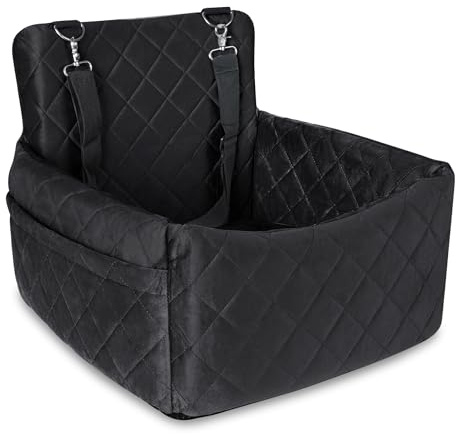 Asiento de coche para perros pequeños y medianos, 45 x 40 x 34 cm, lavable, cómodo asiento de coche para perro, con bolsillos de almacenamiento y cinturón de seguridad, cesta para perros para asiento