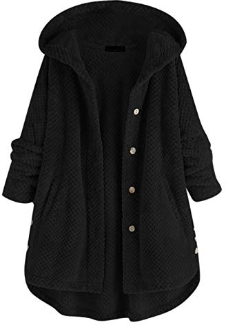 Cocila Manteau Bouton Long Poche IrréGulièRe Femmes Polaire Grande Taille Manteau à Capuche En Coton Blouson Cuir Veste Kaki Sport Fourrure Lapin Manteaux Doudoune CintréE
