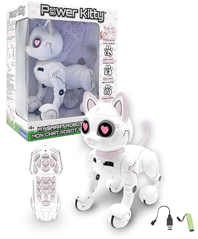 Lexibook - Power Kitty® - Ferngesteuerte Roboter-Katze, programmierbarer intelligenter Roboter, Licht, Sound, weiß/rosa - KITTY01LXB