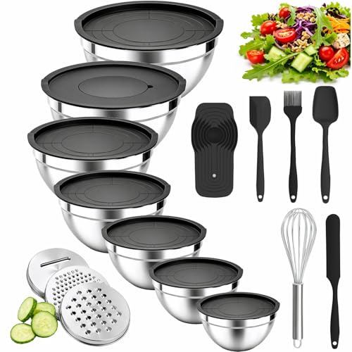 Nifogo Rührschüssel Edelstahl mit Deckel 7+14 Set