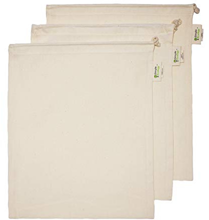 Simple Ecology Reusable Grocery Produce Shopping and Storage Bags, Organic Cotton Muslin, Large 3 pack
