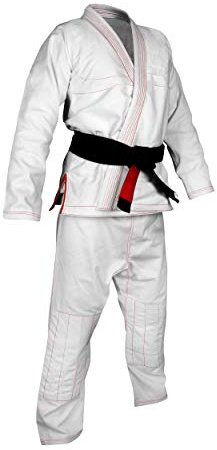 ROX Fit BJJ Gi Kimono Combinaison de compétition Jiu-Jitsu brésilien Brazilian Jiu Jitsu Gi Suit – Blanc avec Coutures Rouges (A6)
