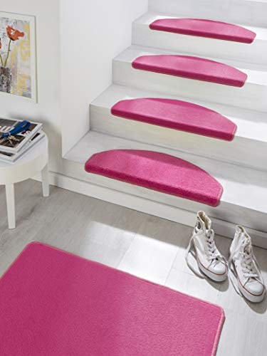 Hanse Home Stufenmatten Fancy – Treppen-Teppich Treppenmatten Selbstklebend Sicherheit Stufenteppich halbrund für Treppenstufen – Pink, ca. 23x65cm 15 Stück