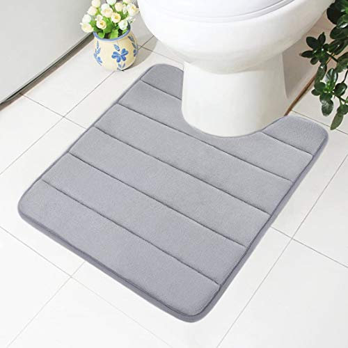 Homaxy Memory Foam rutschfeste Weiches Vorleger Toilette mit Ausschnitt 50 x 60 cm, Saugfähig Badematte Stand WC, Waschbar Badteppiche für WC, Grau
