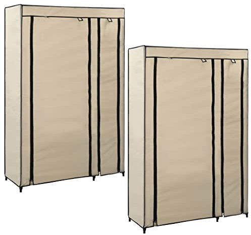vidaXL 2X Faltschrank Kleiderschrank Stoffschrank Campingschrank Garderobe Schrank Regal Textilschrank Garderobenschrank Creme 110x45x175cm Stoff